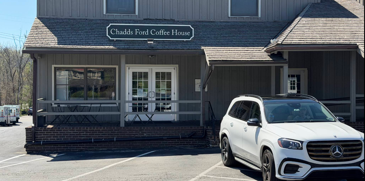 Exterior of Chadds Ford Coffee House at 1620 Baltimore Pike with porch seating